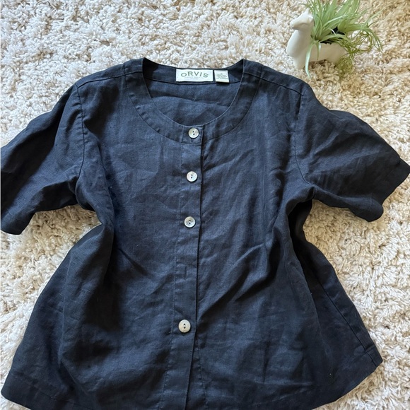 Orvis Black Button Down Shirt Short Sleeve Casual - Picture 3 of 6